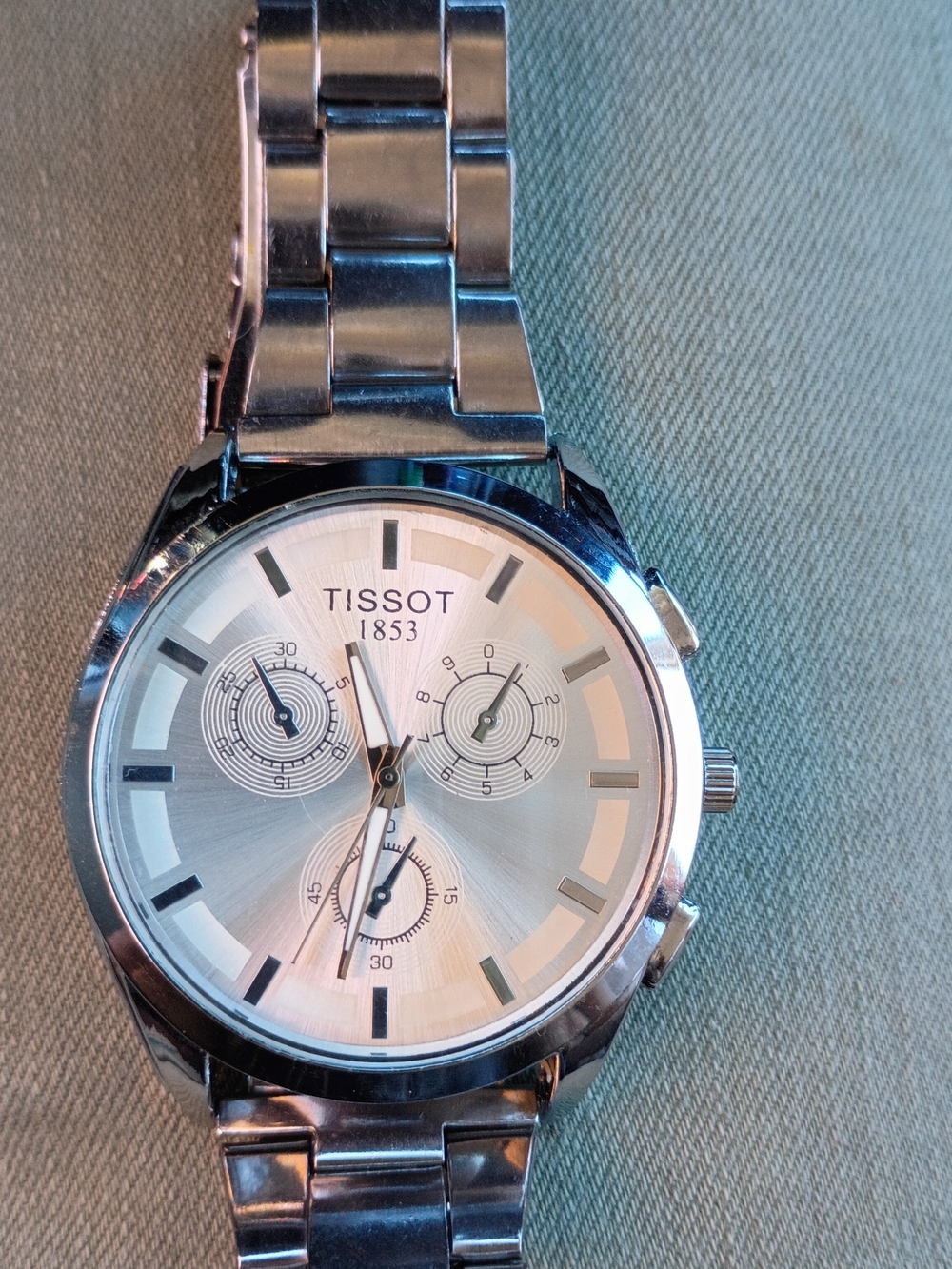 Tissot Silver Stainless Steel Chronograph Watch with White Dial
